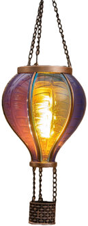 Anna's Collection Solar luchtballon lantaarn - blauw - hangend - 12 led lampjes - vlam effect - 11 x 36 cm
