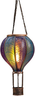 Anna's Collection Solar luchtballon lantaarn - blauw - hangend - 20 led lampjes - vlam effect - 14 x 45 cm