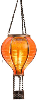 Anna's Collection Solar luchtballon lantaarn - geel/oranje - hangend - 12 led lampjes - vlam effect - 11 x 36 cm