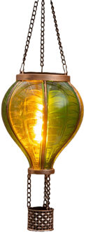 Anna's Collection Solar luchtballon lantaarn - groen - hangend - 12 led lampjes - vlam effect - 11 x 36 cm