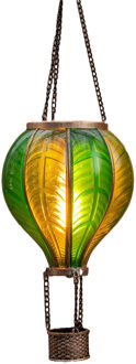 Anna's Collection Solar luchtballon lantaarn - groen - hangend - 20 led lampjes - vlam effect - 14 x 45 cm