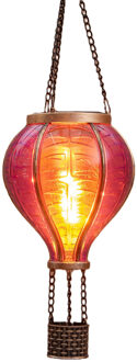 Anna's Collection Solar luchtballon lantaarn - roze - hangend - 12 led lampjes - vlam effect - 11 x 36 cm