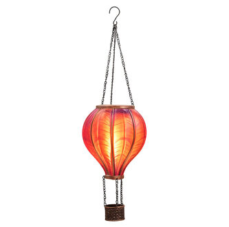 Anna's Collection Solar luchtballon lantaarn - roze - hangend - 20 led lampjes - vlam effect - 14 x 45 cm