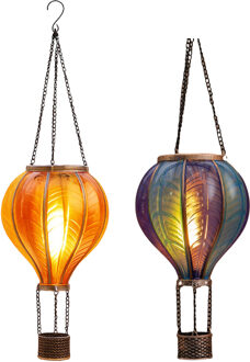 Anna's Collection Solar luchtballon lantaarn set - blauw/geel - hangend - 11 x 36 cm