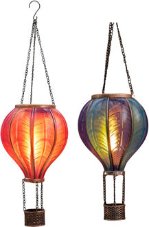 Anna's Collection Solar luchtballon lantaarn set - blauw - hangend - 12 led - 11 x 36 cm