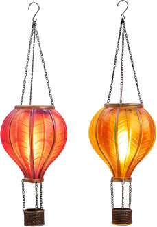 Anna's Collection Solar luchtballon lantaarn set - geel - hangend - 12 led - 11 x 36 cm