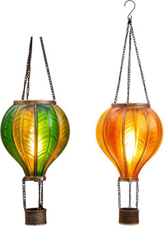 Anna's Collection Solar luchtballon lantaarn set - geel - hangend - 20 led - 14 x 45 cm