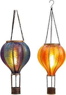 Anna's Collection Solar luchtballon lantaarn set - geel - hangend - 20 led - 14 x 45 cm