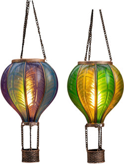 Anna's Collection Solar luchtballon lantaarn set - groen - hangend - 12 led - 11 x 36 cm