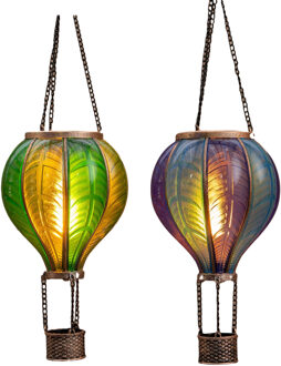 Anna's Collection Solar luchtballon lantaarn set - groen - hangend - 20 led - 14 x 45 cm