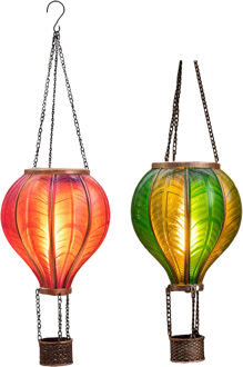 Anna's Collection Solar luchtballon lantaarn set - roze - hangend - 12 led - 11 x 36 cm