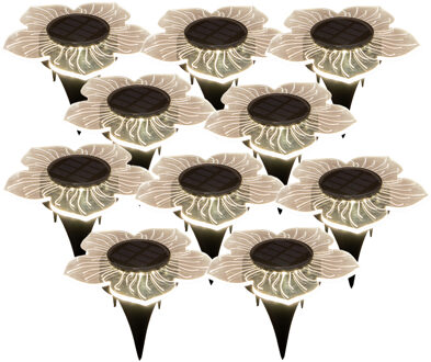 Anna's Collection Solar prikspot bloem - 10x - 15 cm - warm wit - kunststof - grondspot - tuinverlichting grondpin - s