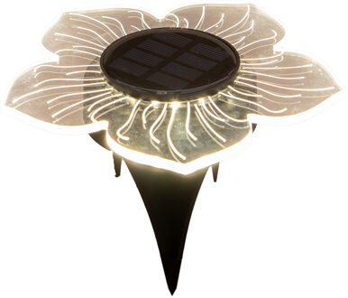 Anna's Collection Solar prikspot bloem - 15 cm - warm wit - kunststof - grondspot - tuinverlichting grondpin - steker
