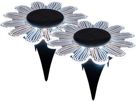 Anna's Collection Solar prikspot bloem - 2x - 15 cm - kunststof - grondspot - tuinverlichting grondpin - steker