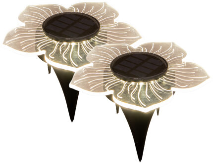 Anna's Collection Solar prikspot bloem - 2x - 15 cm - warm wit - kunststof - grondspot - tuinverlichting grondpin - st