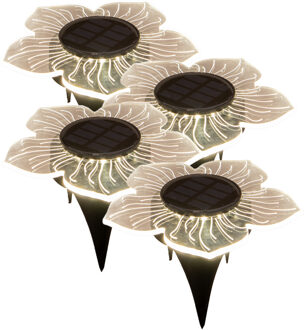 Anna's Collection Solar prikspot bloem - 4x - 15 cm - warm wit - kunststof - grondspot - tuinverlichting grondpin - st