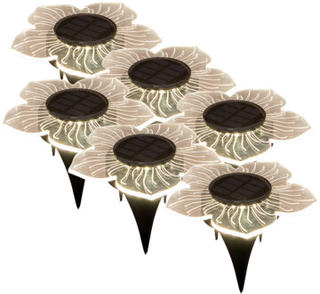 Anna's Collection Solar prikspot bloem - 6x - 15 cm - warm wit - kunststof - grondspot - tuinverlichting grondpin - st