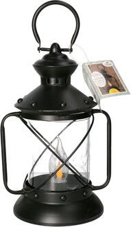 Anna's Collection Solar stormlantaarn - vintage zwart - 20 x 31 cm - metaal - vlameffect - stormlamp - tuinverlichting