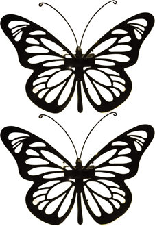 Anna's Collection Solar wandlamp - 2x - vlinders - 25 x 35 cm - metaal - tuinverlichting