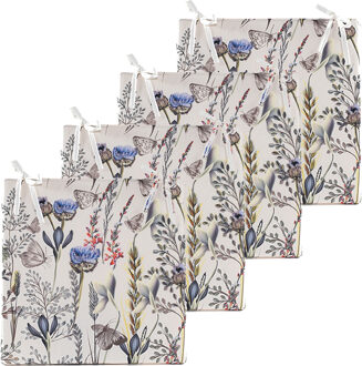 Anna's Collection Stoelkussen bloem - 4x - wit/paars - 40 x 40 cm - binnen/buiten