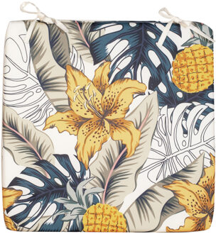 Anna's Collection Stoelkussen - bloem - wit/geel - 40x40cm - binnen/buiten