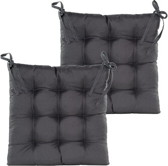 Anna's Collection Stoelkussen gewatteerd - 2x - antraciet - 38 x 38 cm - binnen/buiten