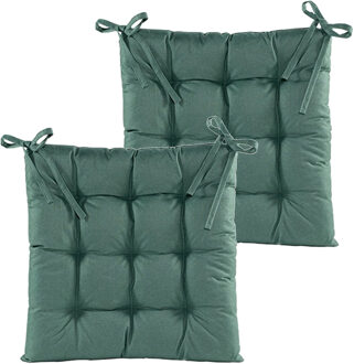 Anna's Collection Stoelkussen gewatteerd - 2x - donker groen - 38 x 38 cm - binnen/buiten