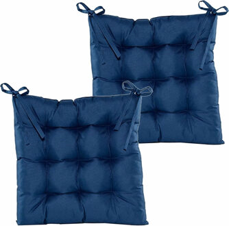 Anna's Collection Stoelkussen gewatteerd - 2x - donkerblauw - 38 x 38 cm - binnen/buiten