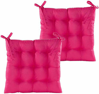 Anna's Collection Stoelkussen gewatteerd - 2x - fuchsia roze - 38 x 38 cm - binnen/buiten