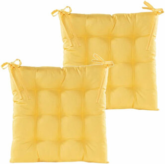 Anna's Collection Stoelkussen gewatteerd - 2x - geel - 38 x 38 cm - binnen/buiten
