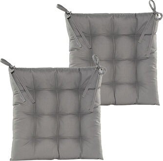 Anna's Collection Stoelkussen gewatteerd - 2x - grijs - 38 x 38 cm - binnen/buiten