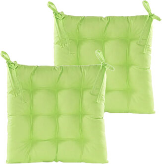 Anna's Collection Stoelkussen gewatteerd - 2x - groen - 38 x 38 cm - binnen/buiten