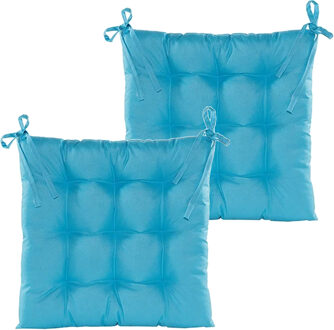 Anna's Collection Stoelkussen gewatteerd - 2x - licht blauw - 38 x 38 cm - binnen/buiten