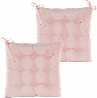 Anna's Collection Stoelkussen gewatteerd - 2x - licht roze - 38 x 38 cm - binnen/buiten