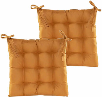 Anna's Collection Stoelkussen gewatteerd - 2x - oker geel - 38 x 38 cm - binnen/buiten
