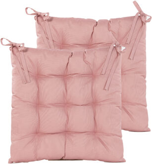 Anna's Collection Stoelkussen gewatteerd - 2x - oud roze - 38 x 38 cm - binnen/buiten