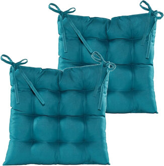 Anna's Collection Stoelkussen gewatteerd - 2x - petrol blauw - 38 x 38 cm - binnen/buiten