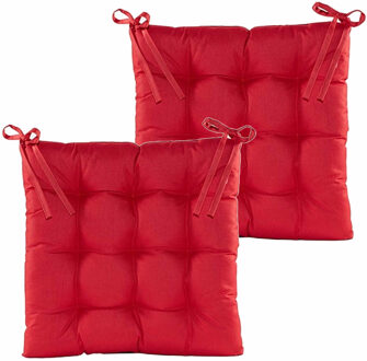 Anna's Collection Stoelkussen gewatteerd - 2x - rood - 38 x 38 cm - binnen/buiten