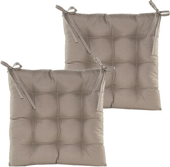 Anna's Collection Stoelkussen gewatteerd - 2x - taupe - 38 x 38 cm - binnen/buiten