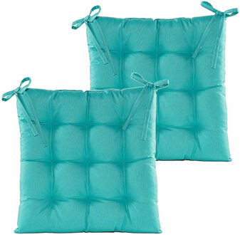 Anna's Collection Stoelkussen gewatteerd - 2x - turquoise blauw - 38 x 38 cm - binnen/buiten