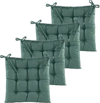 Anna's Collection Stoelkussen gewatteerd - 4x - donker groen - 38 x 38 cm - binnen/buiten
