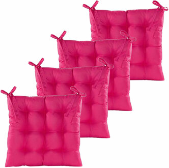 Anna's Collection Stoelkussen gewatteerd - 4x - fuchsia roze - 38 x 38 cm - binnen/buiten