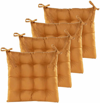 Anna's Collection Stoelkussen gewatteerd - 4x - oker geel - 38 x 38 cm - binnen/buiten