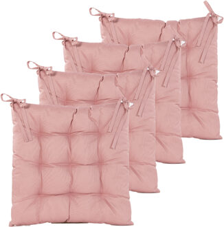 Anna's Collection Stoelkussen gewatteerd - 4x - oud roze - 38 x 38 cm - binnen/buiten