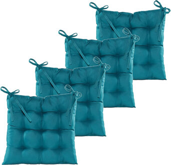 Anna's Collection Stoelkussen gewatteerd - 4x - petrol blauw - 38 x 38 cm - binnen/buiten