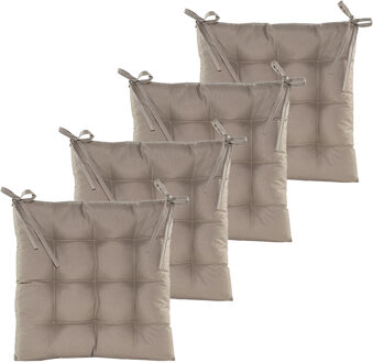 Anna's Collection Stoelkussen gewatteerd - 4x - taupe - 38 x 38 cm - binnen/buiten