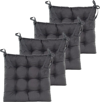 Anna's Collection Stoelkussen gewatteerd - 6x - antraciet - 38 x 38 cm - binnen/buiten