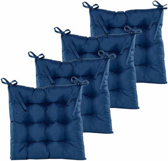 Anna's Collection Stoelkussen gewatteerd - 6x - donkerblauw - 38 x 38 cm - binnen/buiten