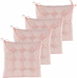 Anna's Collection Stoelkussen gewatteerd - 6x - licht roze - 38 x 38 cm - binnen/buiten
