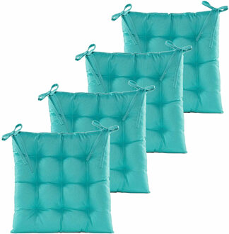 Anna's Collection Stoelkussen gewatteerd - 6x - turquoise blauw - 38 x 38 cm - binnen/buiten